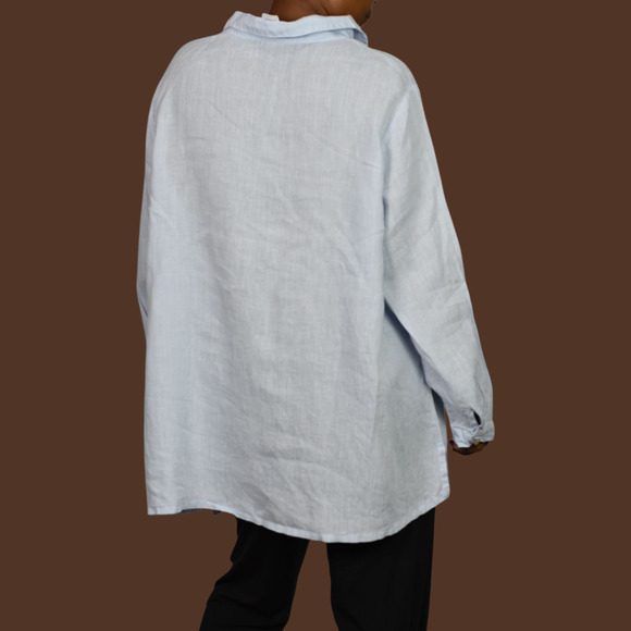 Match Point Linen Tunic Light Blue Collared V Neck Long Sleeve Popover Shirt XL - Picture 2 of 13